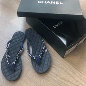 Authentic Chanel suede navy blue sandals size 36.5